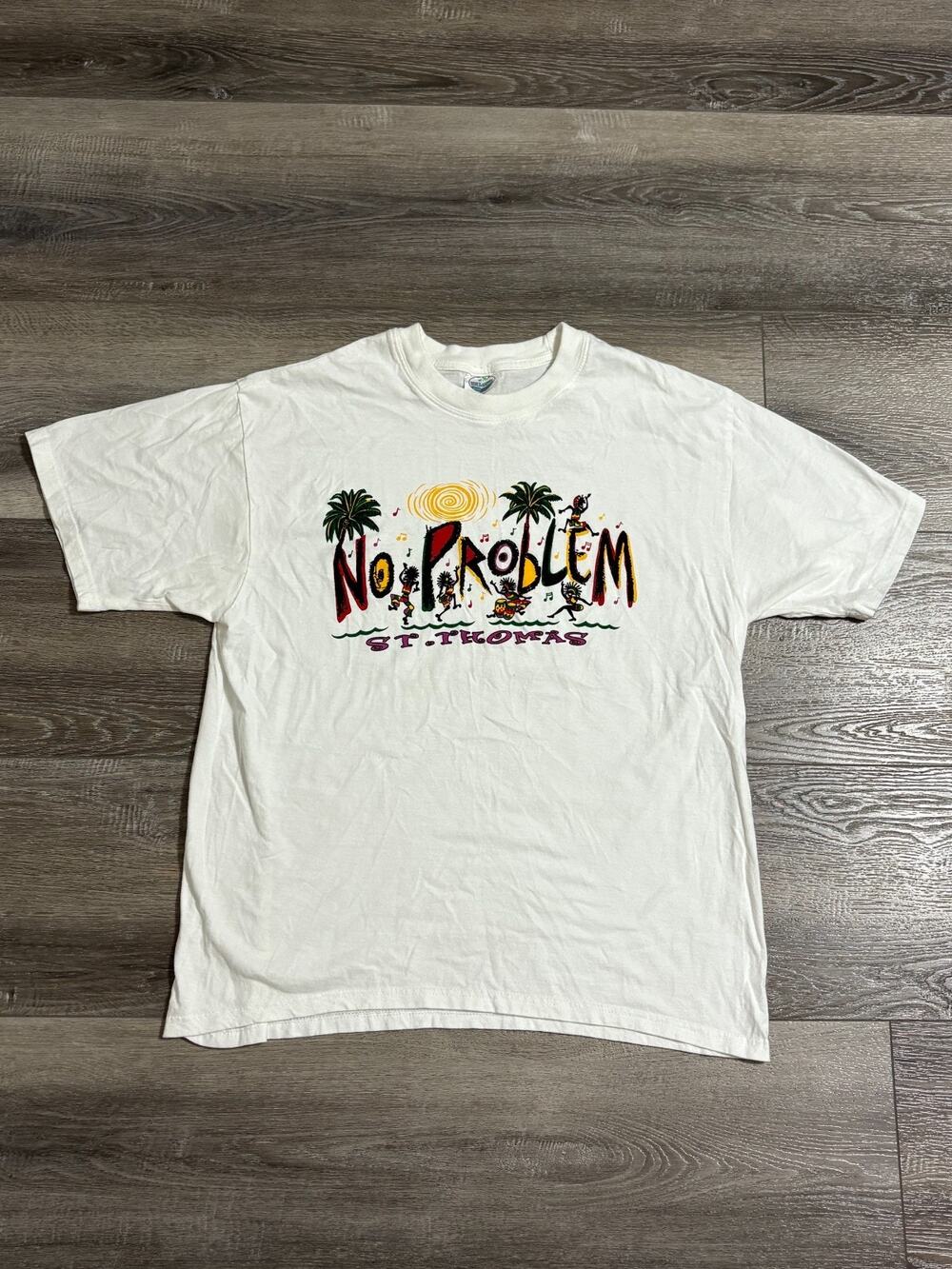 Vintage No Problem St. Thomas Graphic White Shirt Nature Y2K Retro - Men’s Large